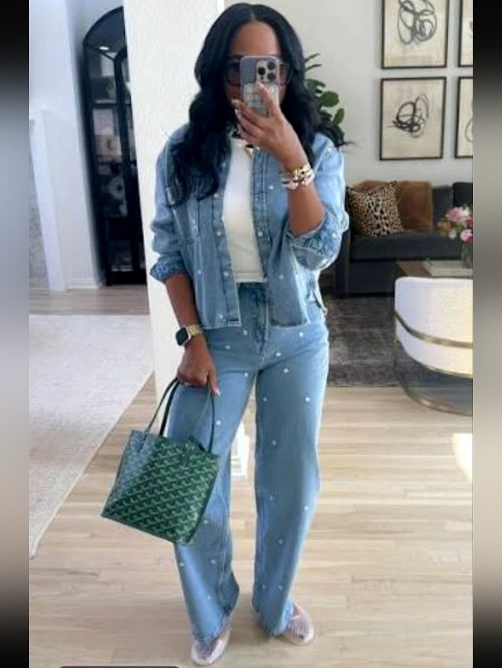 Blogger's Fav Old Navy Floral Embroidered Denim Shirt & Highrise Jeans-M/6-zara